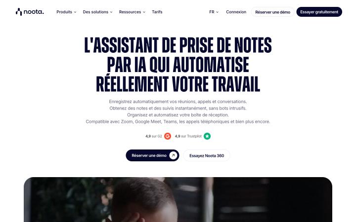 Aperçu du site de Noota