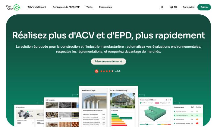 Aperçu du site de One Click LCA